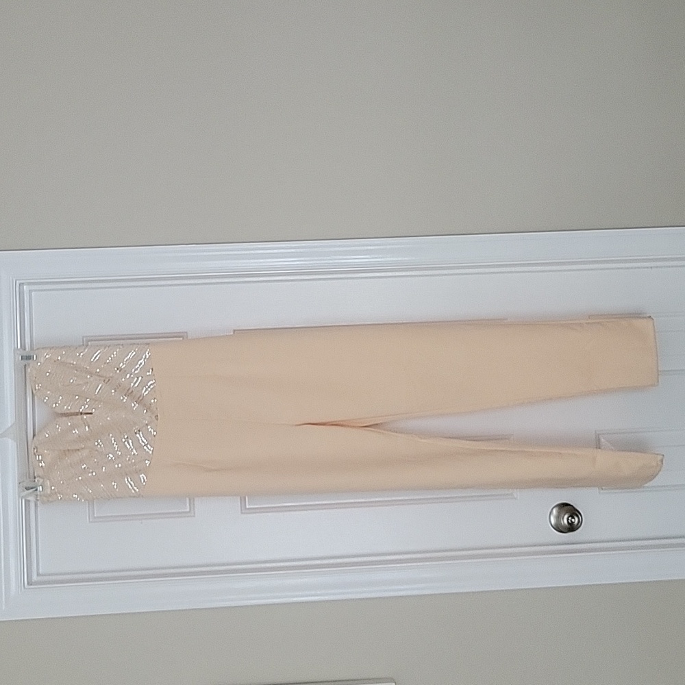 Blush Strapless Jumpsuit with Silver Sequins